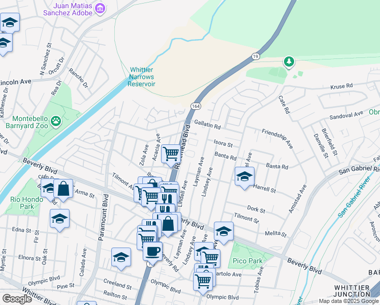 map of restaurants, bars, coffee shops, grocery stores, and more near 4072 Rosemead Boulevard in Pico Rivera