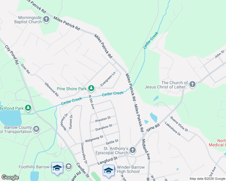 map of restaurants, bars, coffee shops, grocery stores, and more near 715 Northcrest Drive in Winder