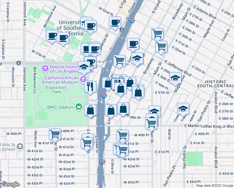 map of restaurants, bars, coffee shops, grocery stores, and more near in Los Angeles