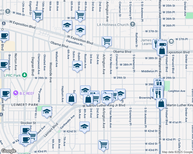 map of restaurants, bars, coffee shops, grocery stores, and more near 3899 2nd Avenue in Los Angeles