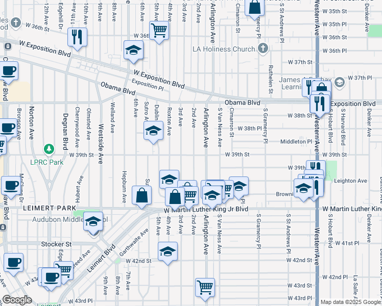 map of restaurants, bars, coffee shops, grocery stores, and more near 3899 2nd Avenue in Los Angeles