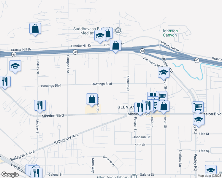map of restaurants, bars, coffee shops, grocery stores, and more near 3994 Stanton Street in Riverside