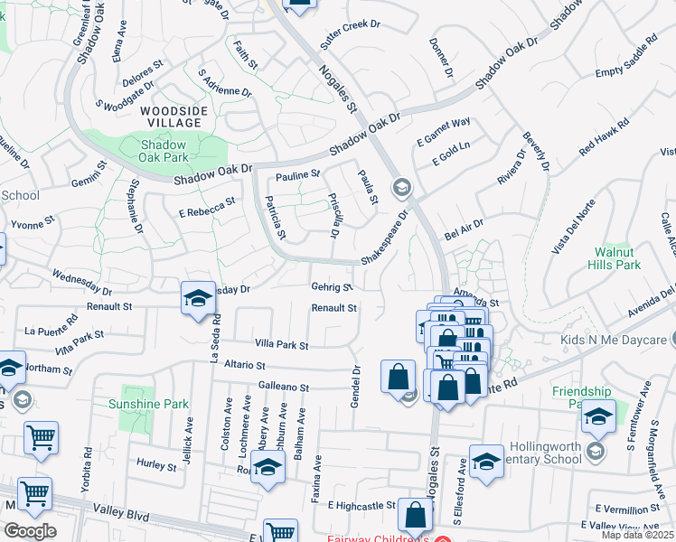 map of restaurants, bars, coffee shops, grocery stores, and more near 3428 Maranville Court in West Covina