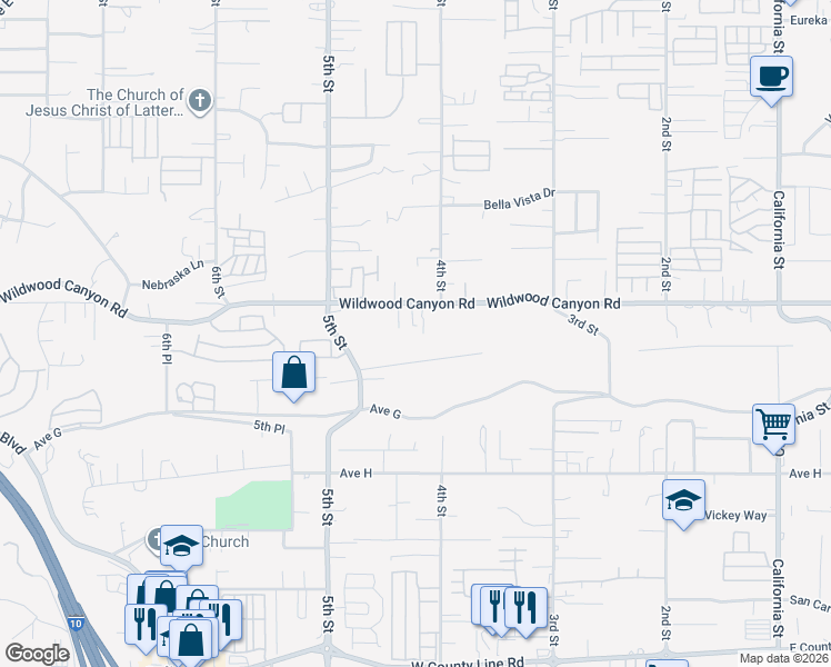 map of restaurants, bars, coffee shops, grocery stores, and more near in Yucaipa