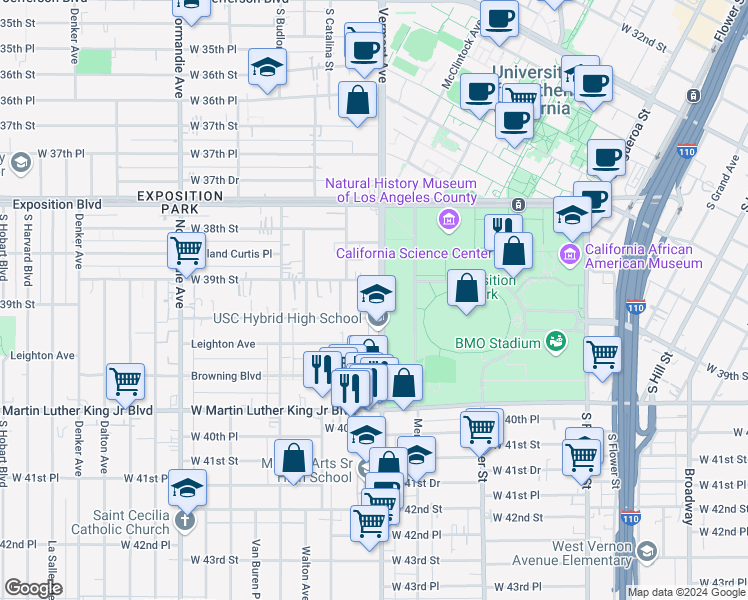 map of restaurants, bars, coffee shops, grocery stores, and more near in Los Angeles