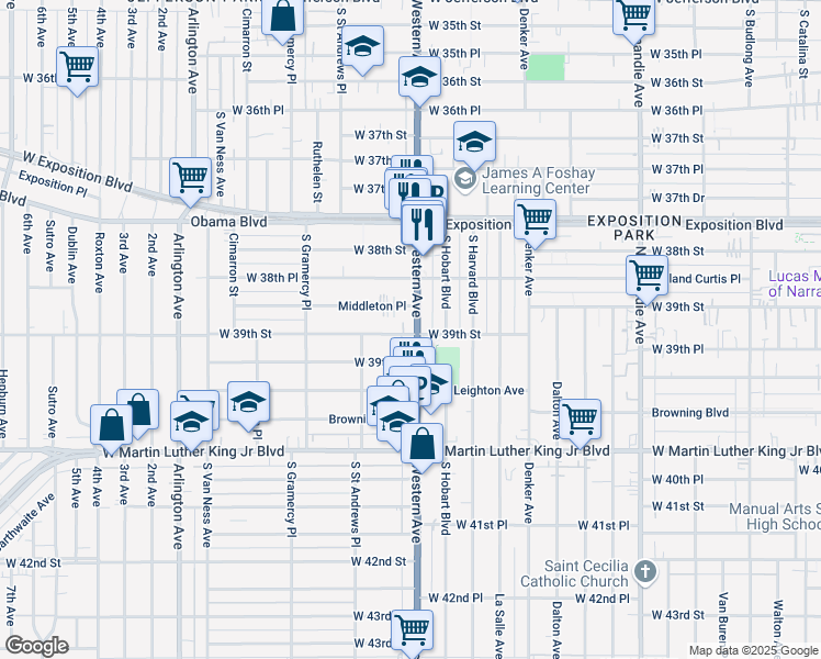 map of restaurants, bars, coffee shops, grocery stores, and more near 1616 1/2 Middleton Place in Los Angeles