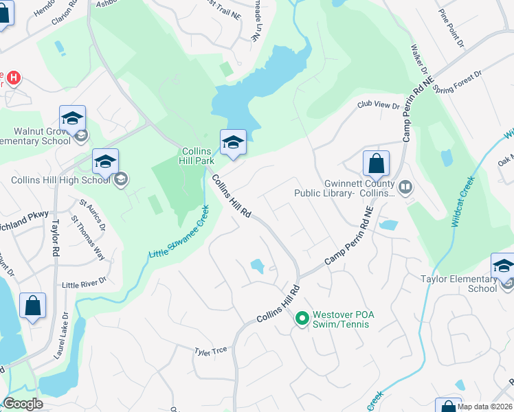 map of restaurants, bars, coffee shops, grocery stores, and more near 2215 Parliament Drive in Lawrenceville