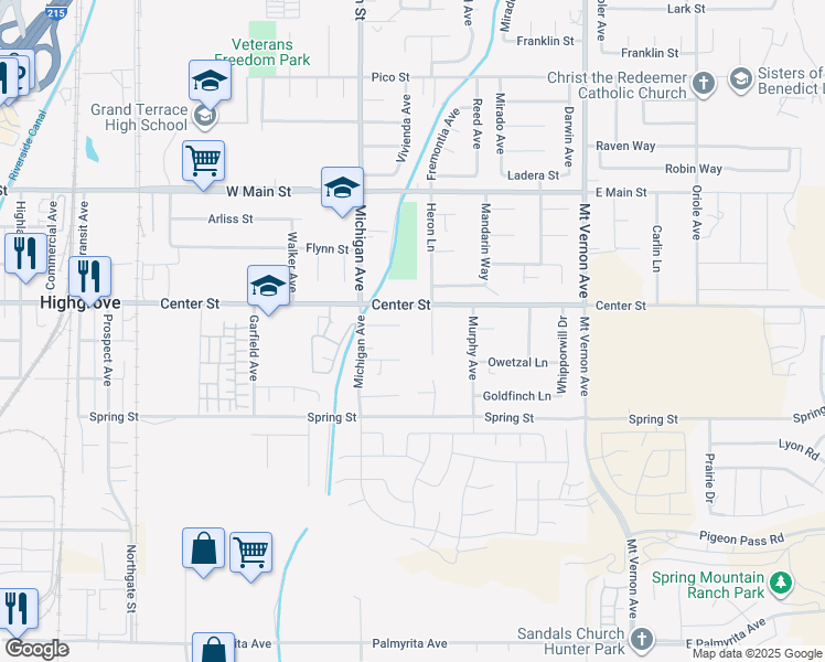 map of restaurants, bars, coffee shops, grocery stores, and more near 433 Conners Lane in Riverside