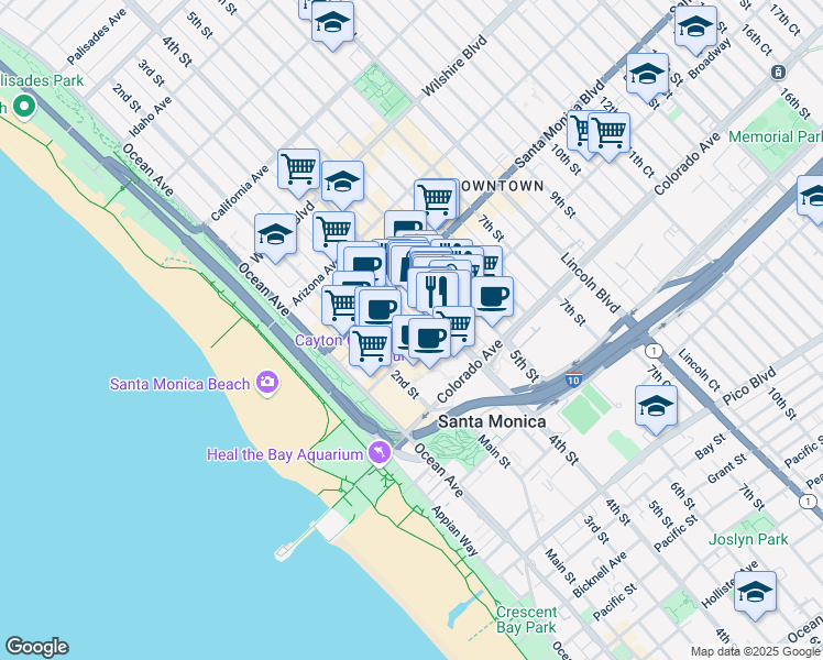 map of restaurants, bars, coffee shops, grocery stores, and more near 1447 4th Street in Santa Monica