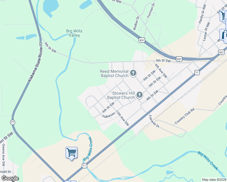 map of restaurants, bars, coffee shops, grocery stores, and more near 1005 7th Street Southwest in Attalla