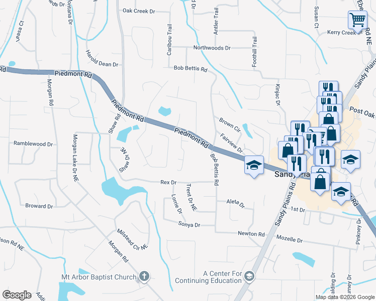 map of restaurants, bars, coffee shops, grocery stores, and more near 2690 Piedmont Oak Dr in Marietta