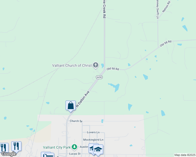 map of restaurants, bars, coffee shops, grocery stores, and more near 921 North Dalton Avenue in Valliant