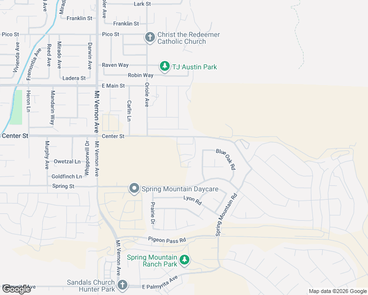 map of restaurants, bars, coffee shops, grocery stores, and more near 2429 Ellendale Drive in Riverside