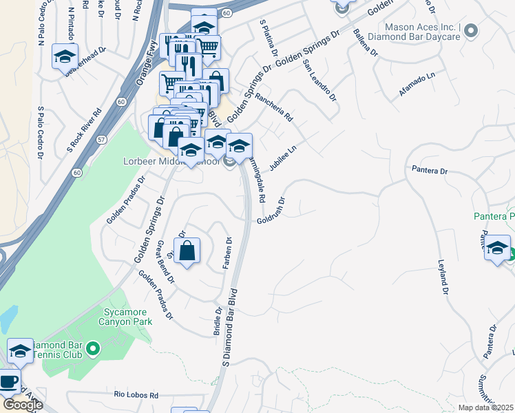 map of restaurants, bars, coffee shops, grocery stores, and more near 579 Charmingdale Road in Diamond Bar