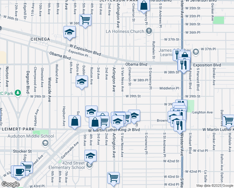 map of restaurants, bars, coffee shops, grocery stores, and more near 3894 Arlington Avenue in Los Angeles