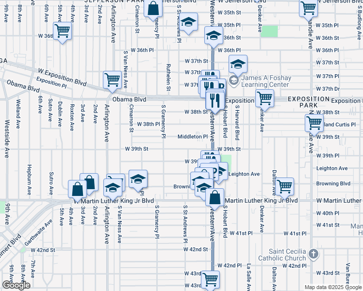 map of restaurants, bars, coffee shops, grocery stores, and more near 1659 Middleton Place in Los Angeles