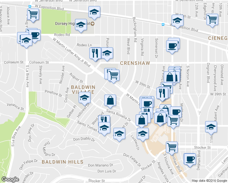 map of restaurants, bars, coffee shops, grocery stores, and more near 4125 Palmyra Road in Los Angeles