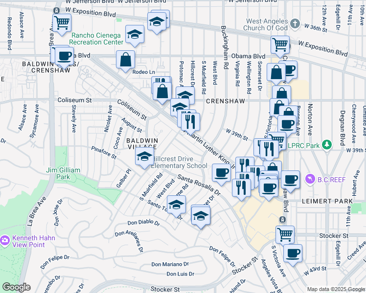 map of restaurants, bars, coffee shops, grocery stores, and more near 4125 Palmyra Road in Los Angeles