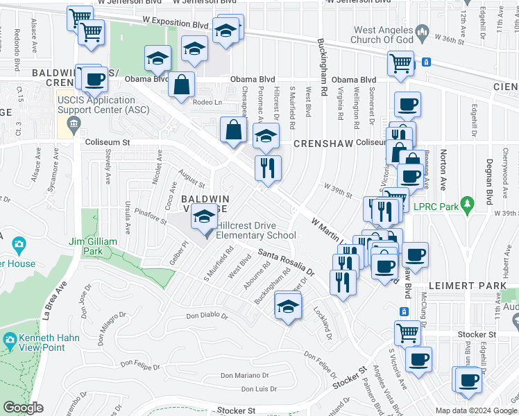 map of restaurants, bars, coffee shops, grocery stores, and more near 4125 Palmyra Road in Los Angeles