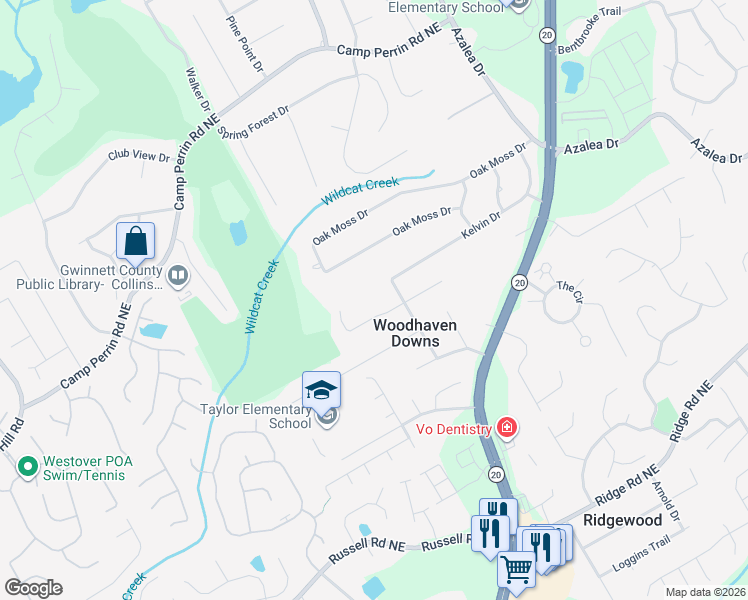 map of restaurants, bars, coffee shops, grocery stores, and more near 1838 Kelvin Drive in Lawrenceville