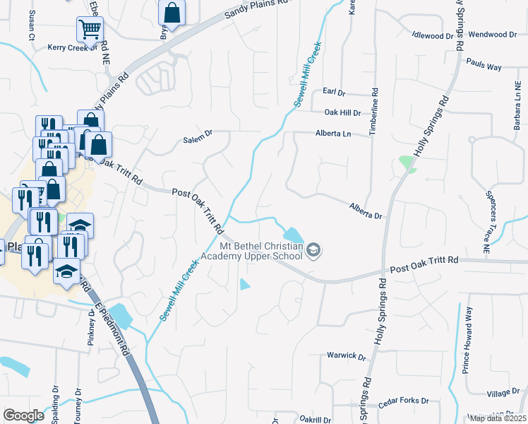 map of restaurants, bars, coffee shops, grocery stores, and more near 2454 Hampton Park Way in Marietta