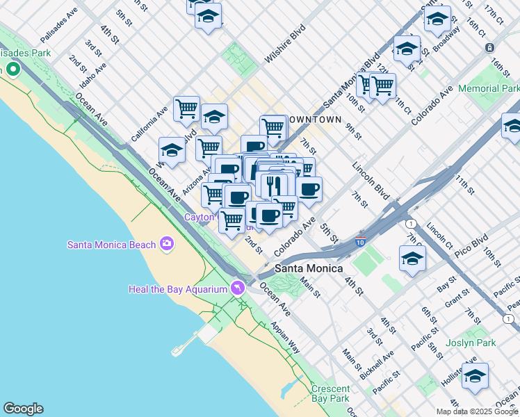 map of restaurants, bars, coffee shops, grocery stores, and more near 1453 3rd Street in Santa Monica