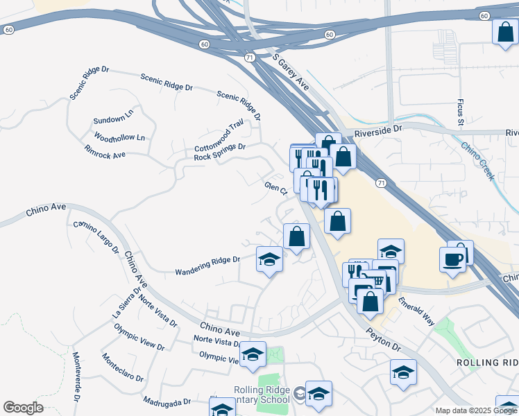 map of restaurants, bars, coffee shops, grocery stores, and more near in Chino Hills