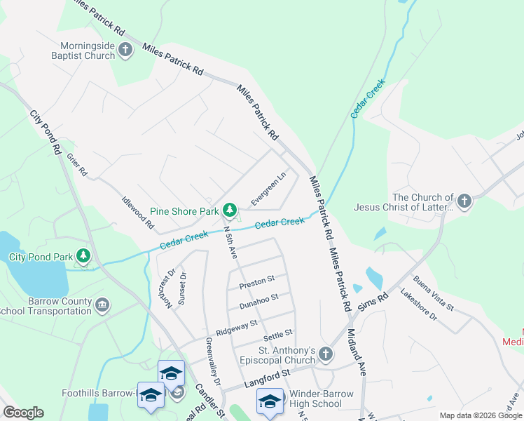 map of restaurants, bars, coffee shops, grocery stores, and more near 504 Valleyview Drive in Winder