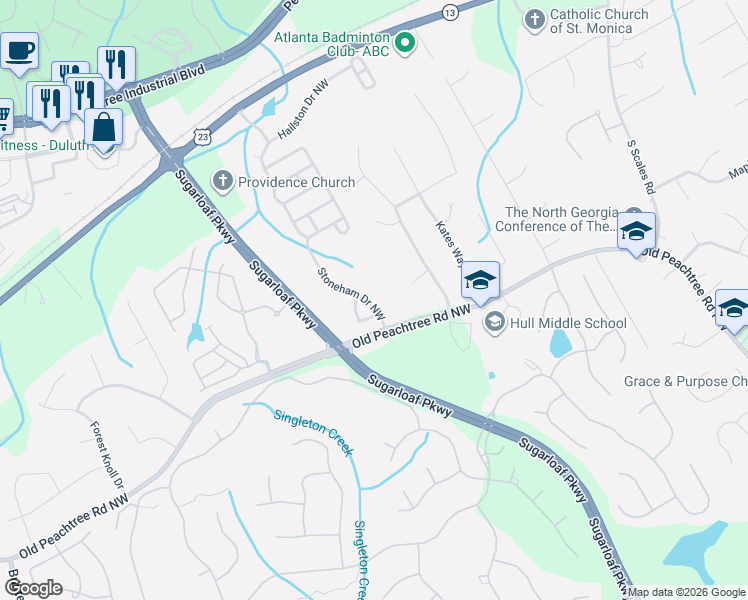map of restaurants, bars, coffee shops, grocery stores, and more near 2017 Parsons Ridge in Duluth