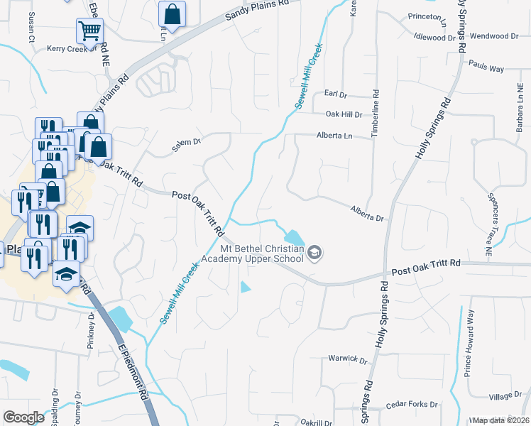 map of restaurants, bars, coffee shops, grocery stores, and more near 2454 Hampton Park Way in Marietta