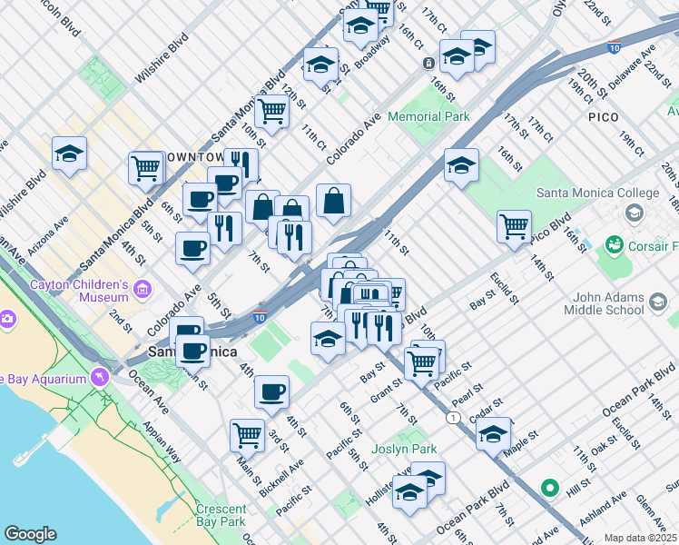 map of restaurants, bars, coffee shops, grocery stores, and more near 1738 9th Street in Santa Monica