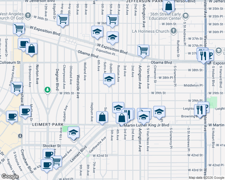 map of restaurants, bars, coffee shops, grocery stores, and more near 3875 Dublin Avenue in Los Angeles