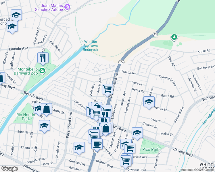 map of restaurants, bars, coffee shops, grocery stores, and more near 4012 Maris Avenue in Pico Rivera