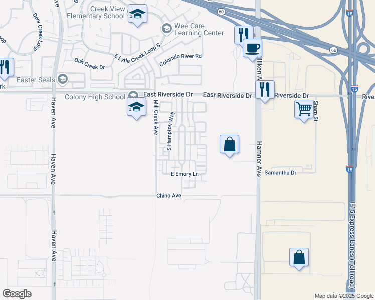 map of restaurants, bars, coffee shops, grocery stores, and more near 3178A South Cambridge Drive in Ontario