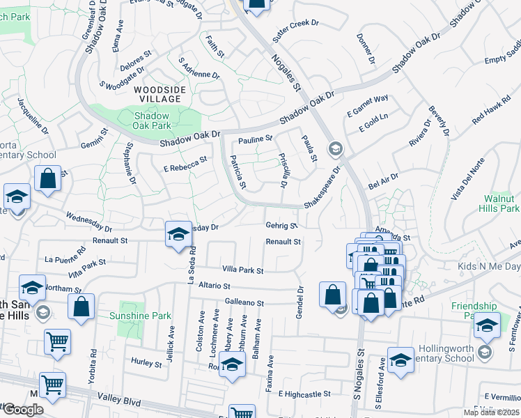 map of restaurants, bars, coffee shops, grocery stores, and more near 3525 Patricia Street in West Covina