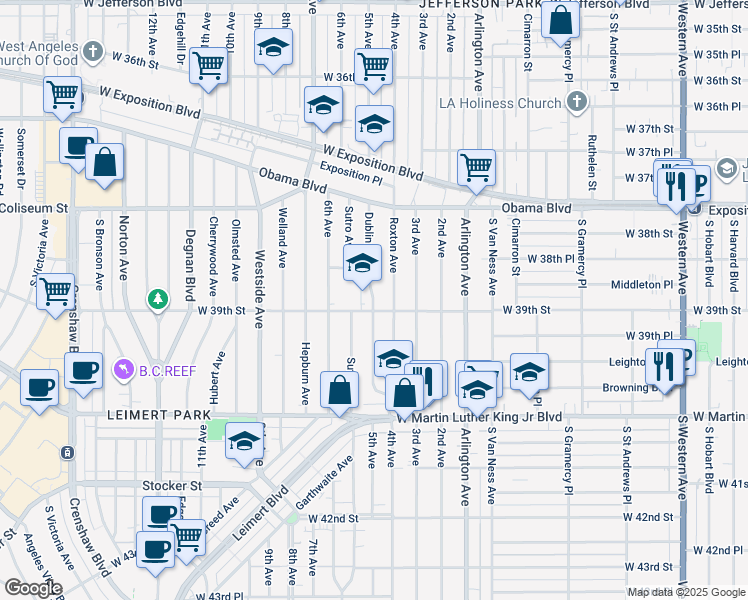 map of restaurants, bars, coffee shops, grocery stores, and more near 3869 Roxton Avenue in Los Angeles