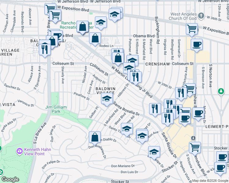 map of restaurants, bars, coffee shops, grocery stores, and more near in Los Angeles