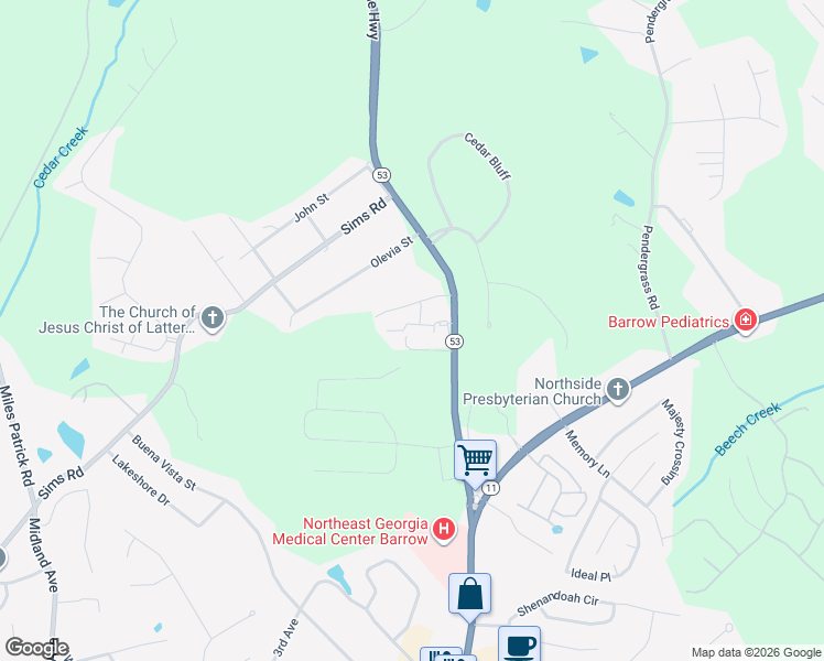map of restaurants, bars, coffee shops, grocery stores, and more near 24 Oak Hill Drive in Winder
