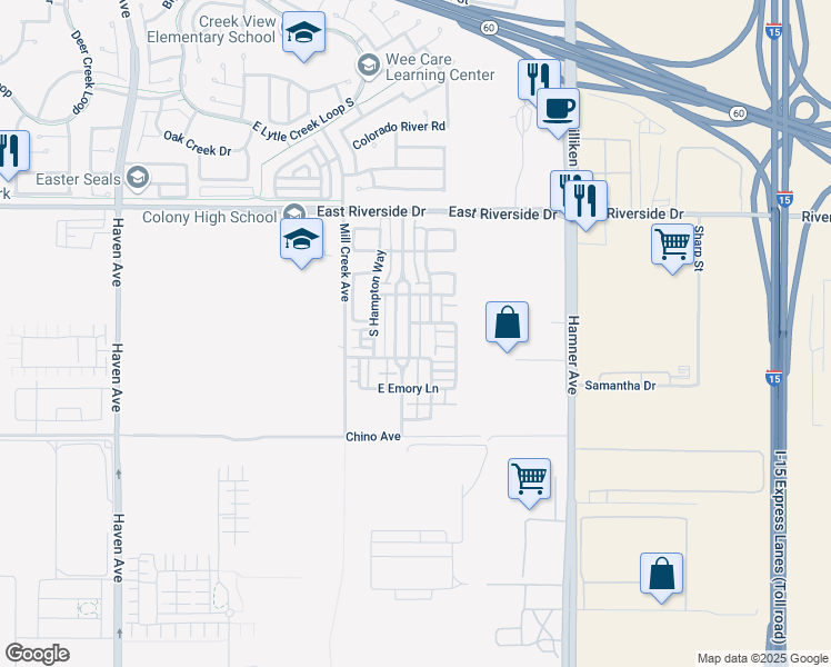 map of restaurants, bars, coffee shops, grocery stores, and more near 3178A South Cambridge Drive in Ontario
