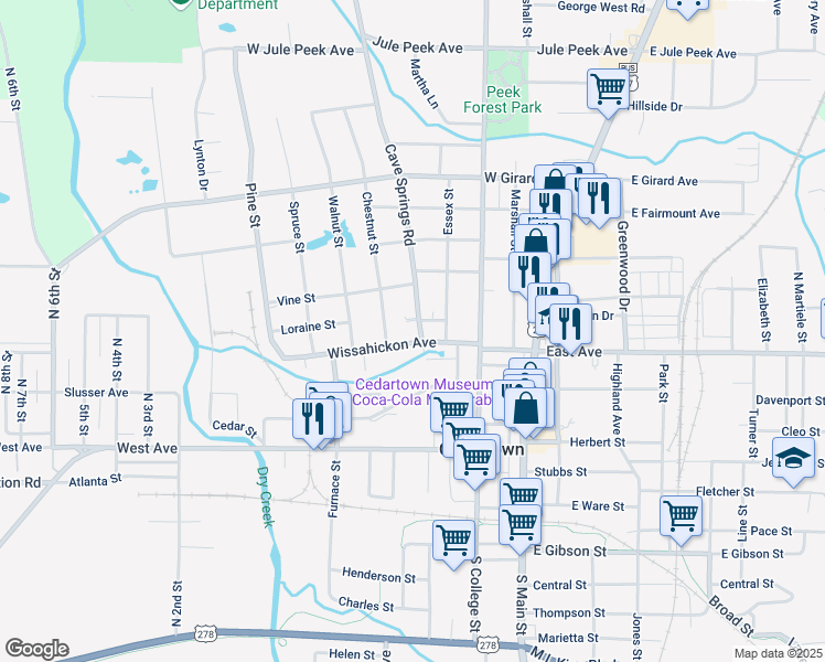 map of restaurants, bars, coffee shops, grocery stores, and more near 109 North Cave Spring Street in Cedartown