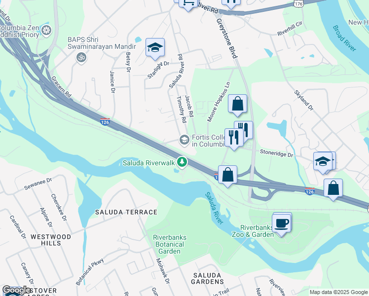 map of restaurants, bars, coffee shops, grocery stores, and more near 246 Stoneridge Drive in Columbia