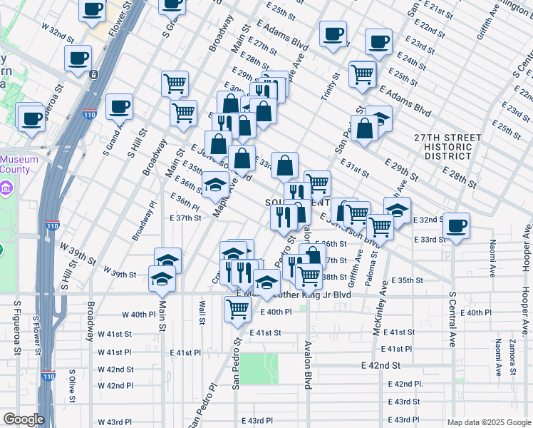 map of restaurants, bars, coffee shops, grocery stores, and more near in Los Angeles