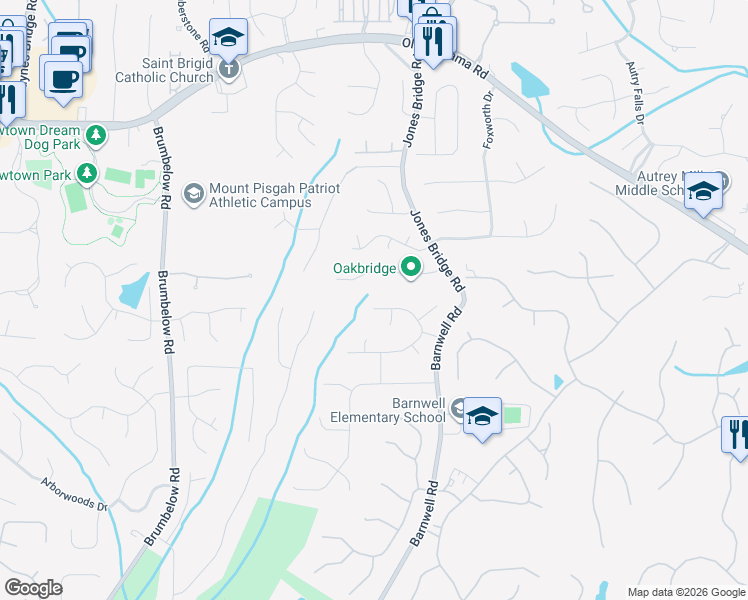 map of restaurants, bars, coffee shops, grocery stores, and more near 200 Hepplewhite Drive in Alpharetta