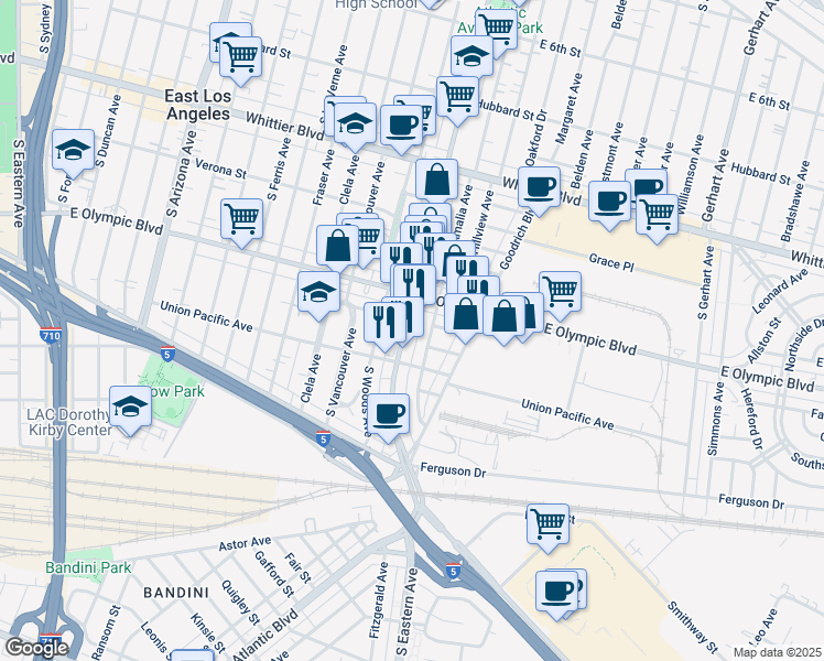 map of restaurants, bars, coffee shops, grocery stores, and more near 1236 South Atlantic Boulevard in East Los Angeles