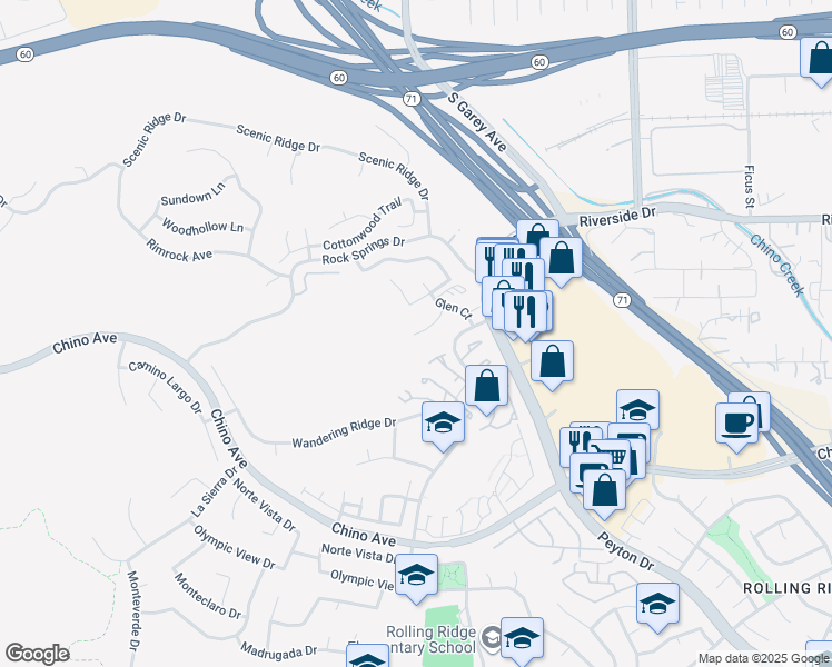 map of restaurants, bars, coffee shops, grocery stores, and more near in Chino Hills