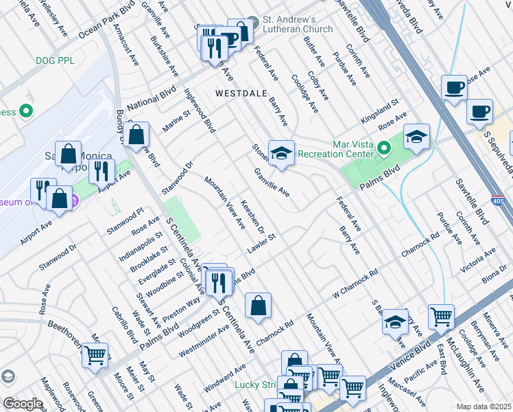 map of restaurants, bars, coffee shops, grocery stores, and more near 3331 Inglewood Boulevard in Los Angeles