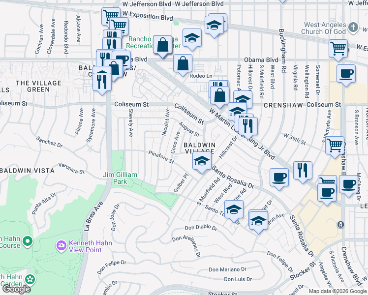 map of restaurants, bars, coffee shops, grocery stores, and more near 3939 Roxanne Avenue in Los Angeles