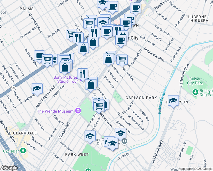 map of restaurants, bars, coffee shops, grocery stores, and more near 4140 Le Bourget Avenue in Culver City