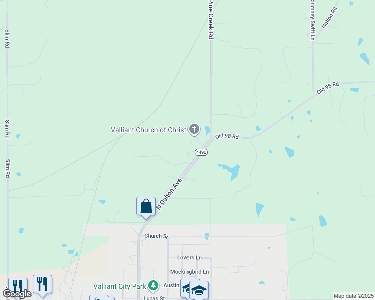 map of restaurants, bars, coffee shops, grocery stores, and more near 921 North Dalton Avenue in Valliant