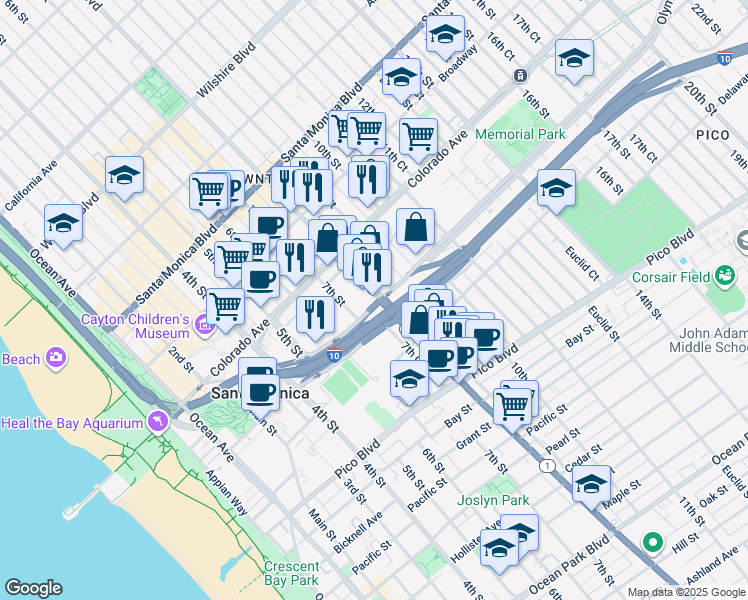 map of restaurants, bars, coffee shops, grocery stores, and more near 1661 Lincoln Boulevard in Santa Monica